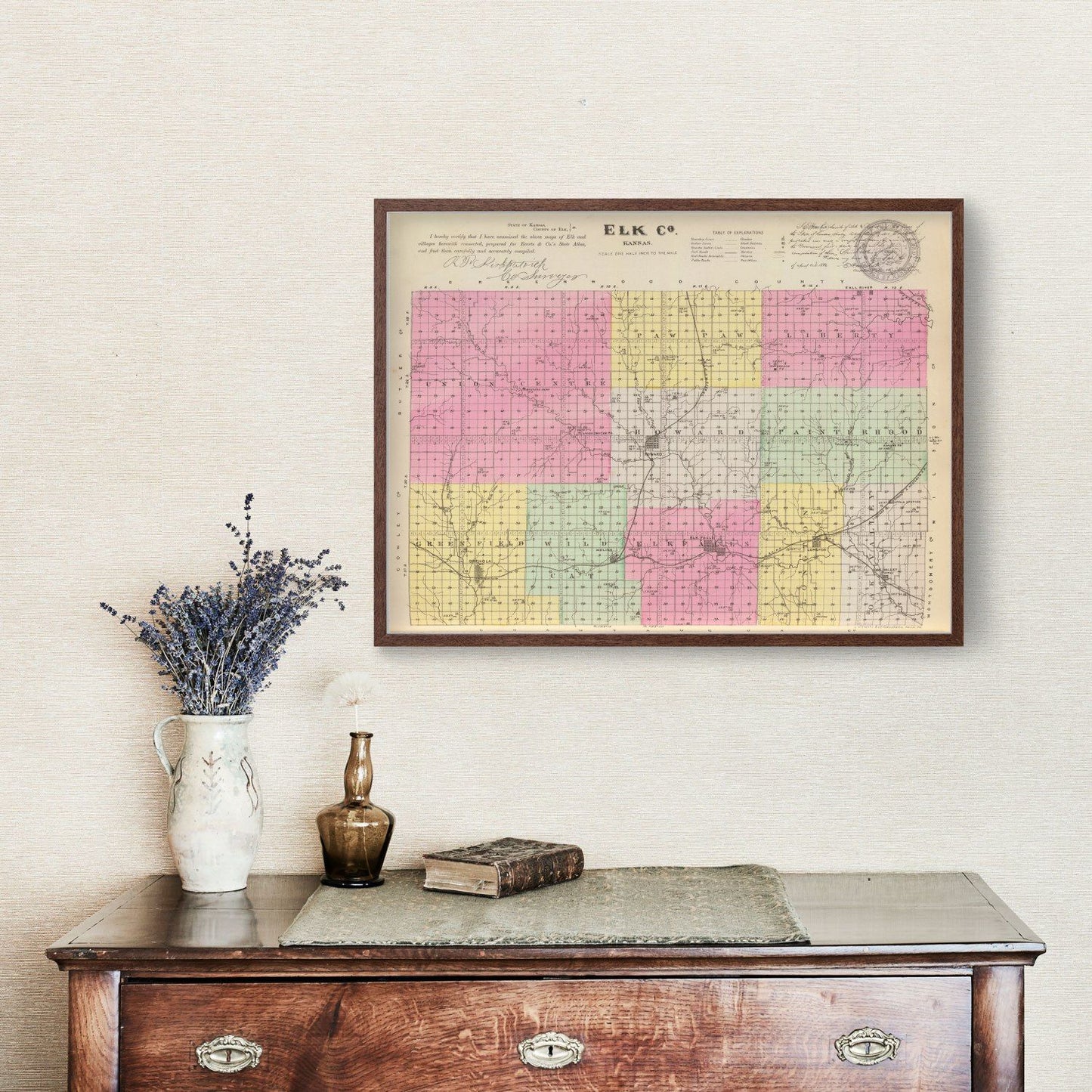 Vintage Map of Elk County, Kansas 1887