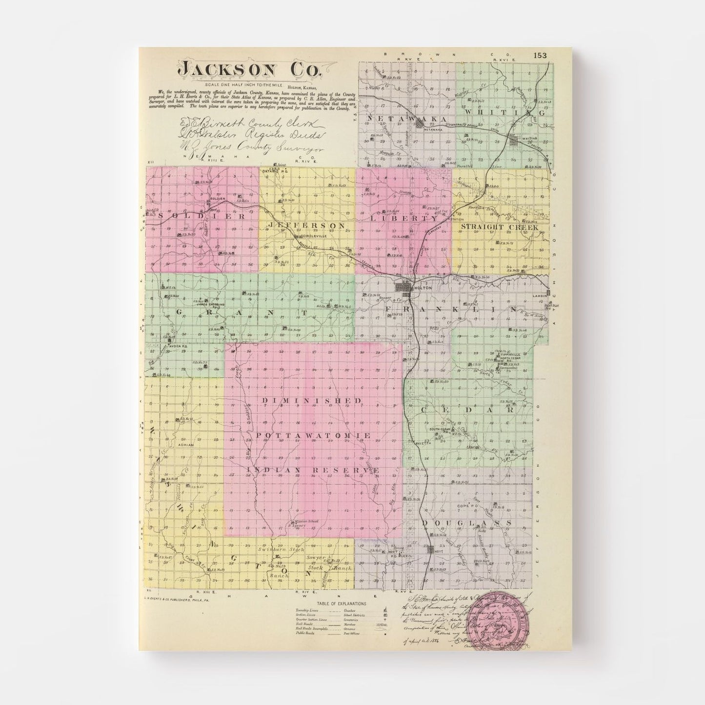 Vintage Map of Jackson County, Kansas, 1887