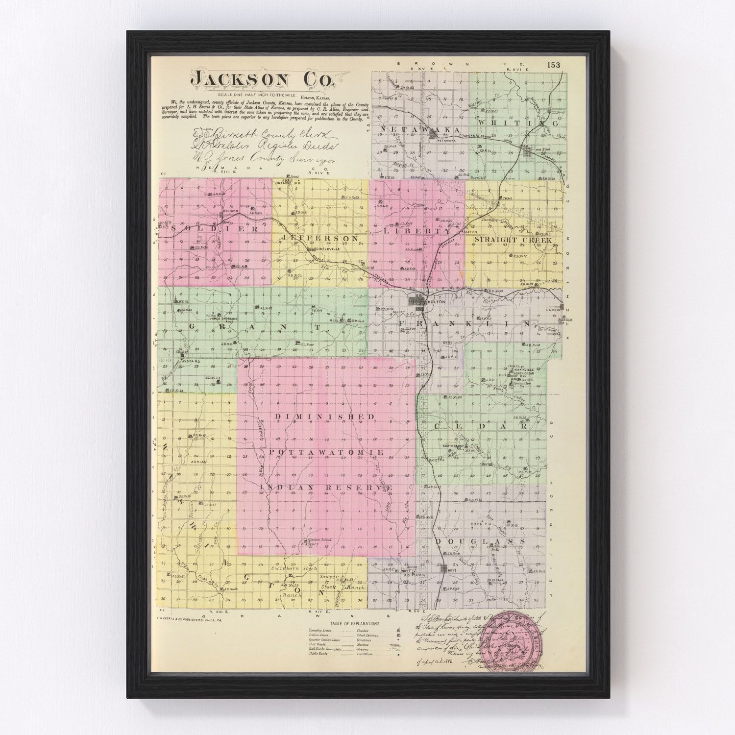 Vintage map of Jackson County, Kansas, 1887