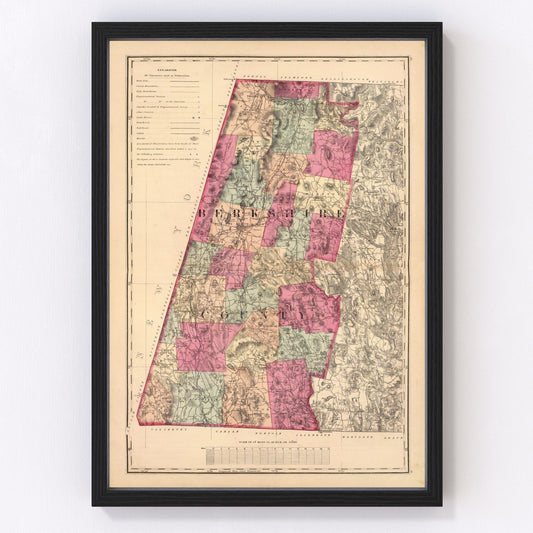 Vintage map of Berkshire County, Massachusetts, 1871, Pittsfield area restored print