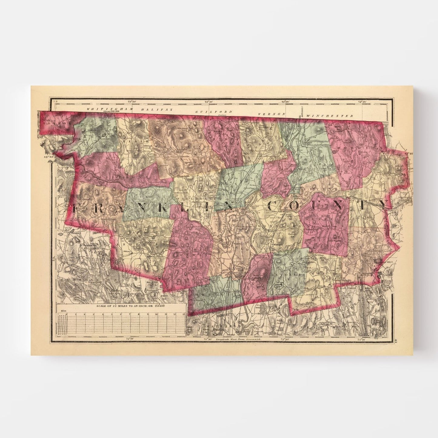 Vintage Map of Franklin County, Massachusetts, 1871
