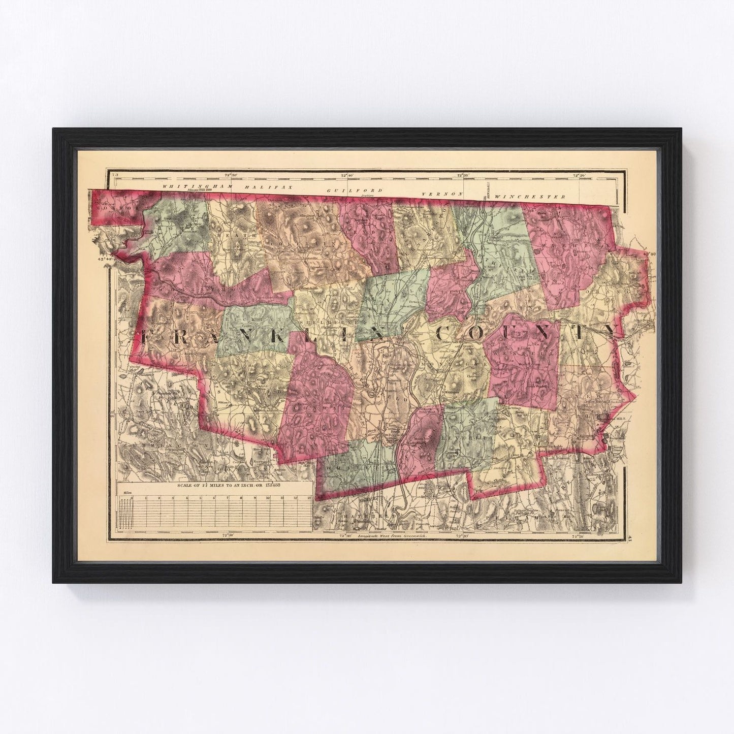 vintage map of Franklin County, Massachusetts, 1871