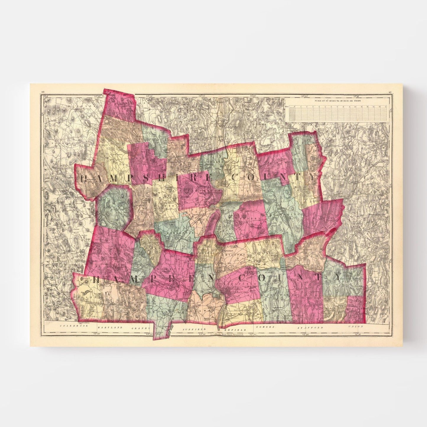 Vintage Map of Hampshire County, Massachusetts, 1871