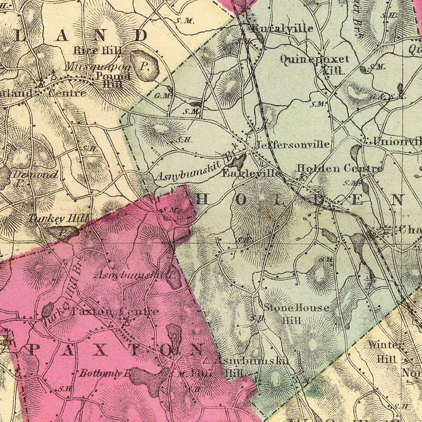Vintage Map of Worcester County, Massachusetts, 1871