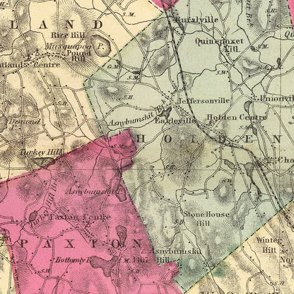Vintage Map of Worcester County, Massachusetts, 1871