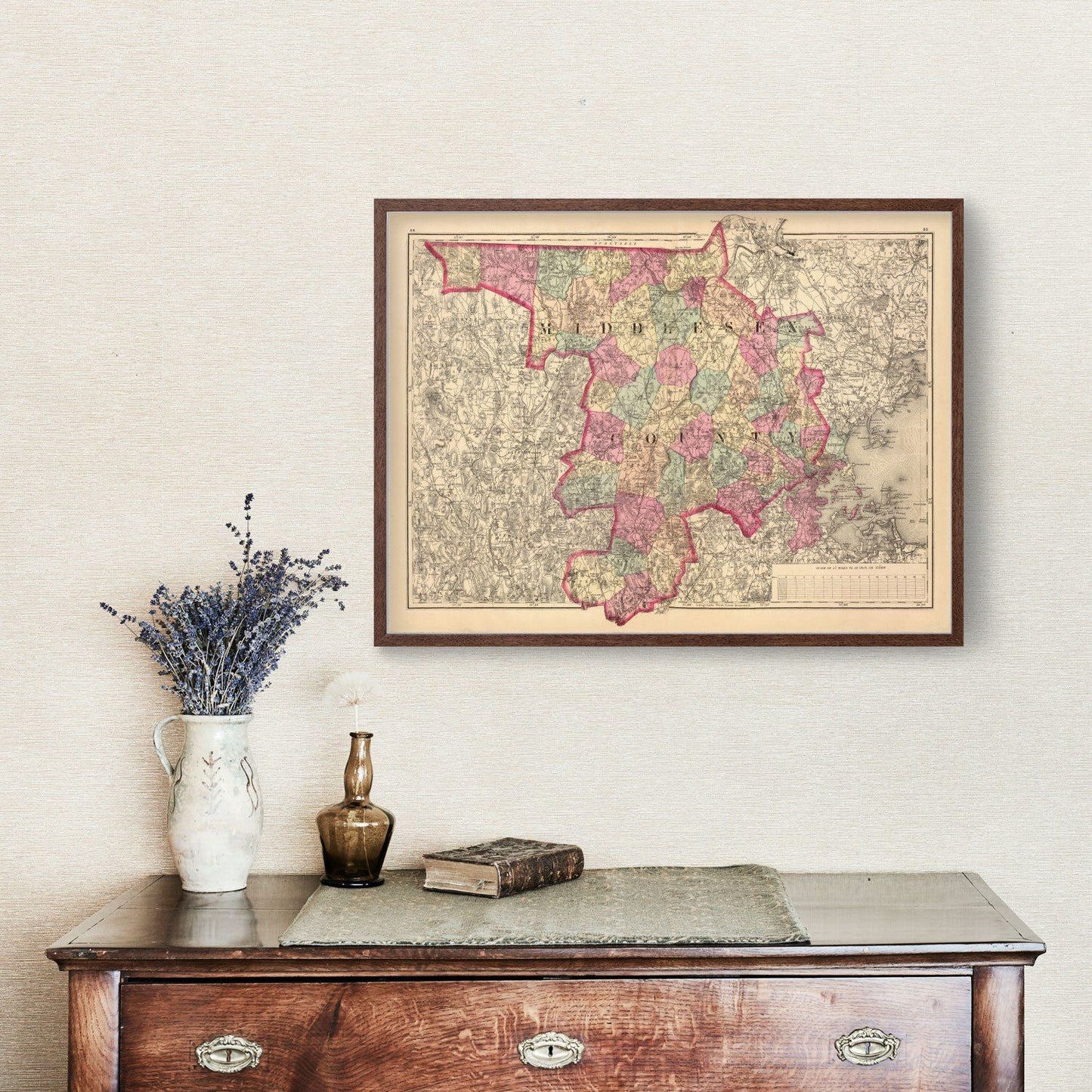 Vintage Map of Middlesex County, Massachusetts, 1871