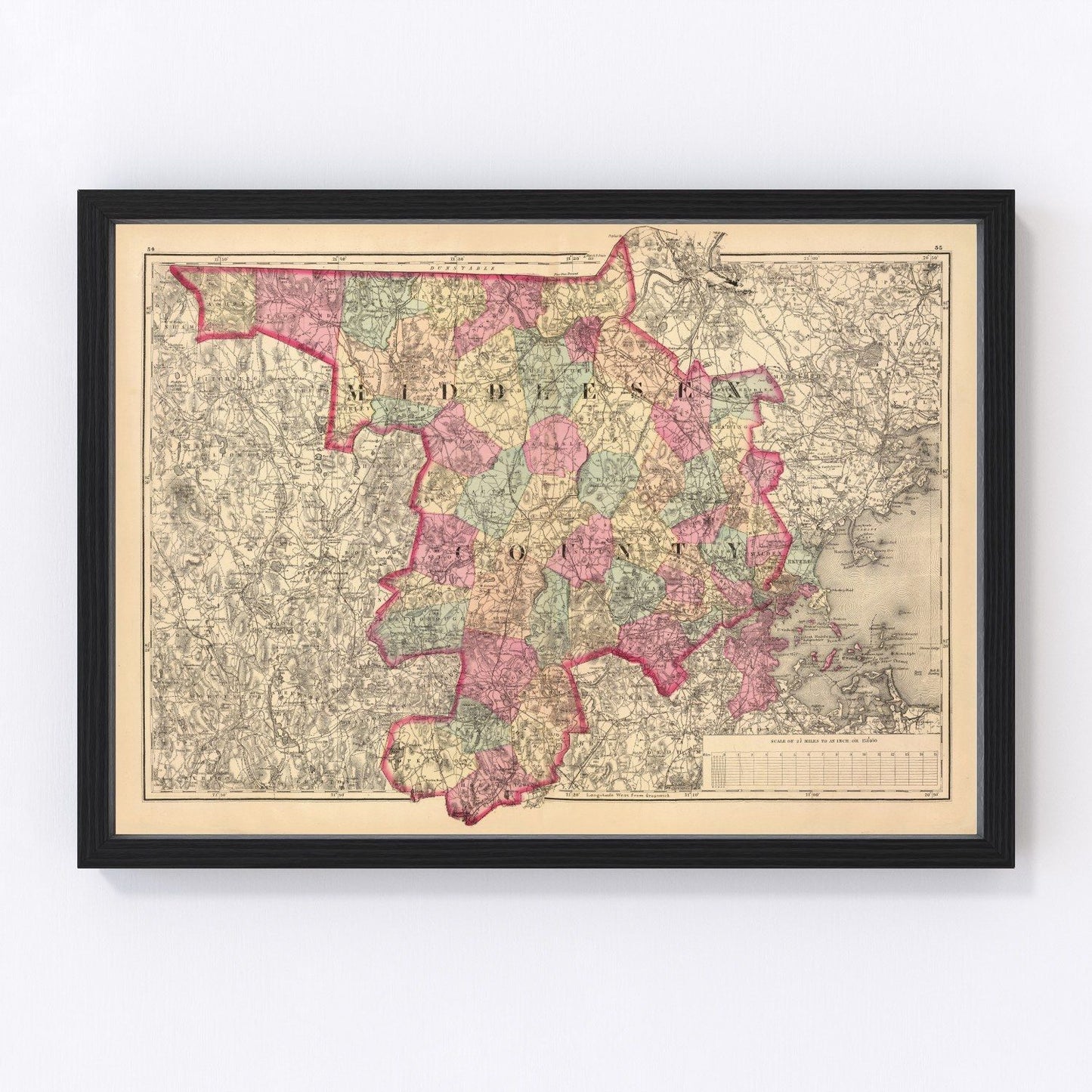 vintage map of Middlesex County, Massachusetts, 1871
