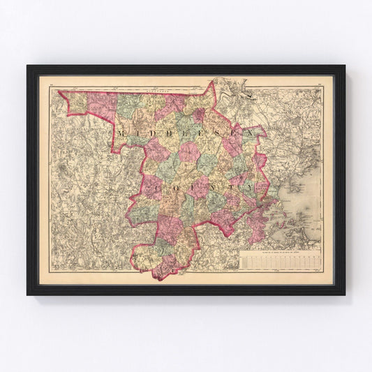 vintage map of Middlesex County, Massachusetts, 1871