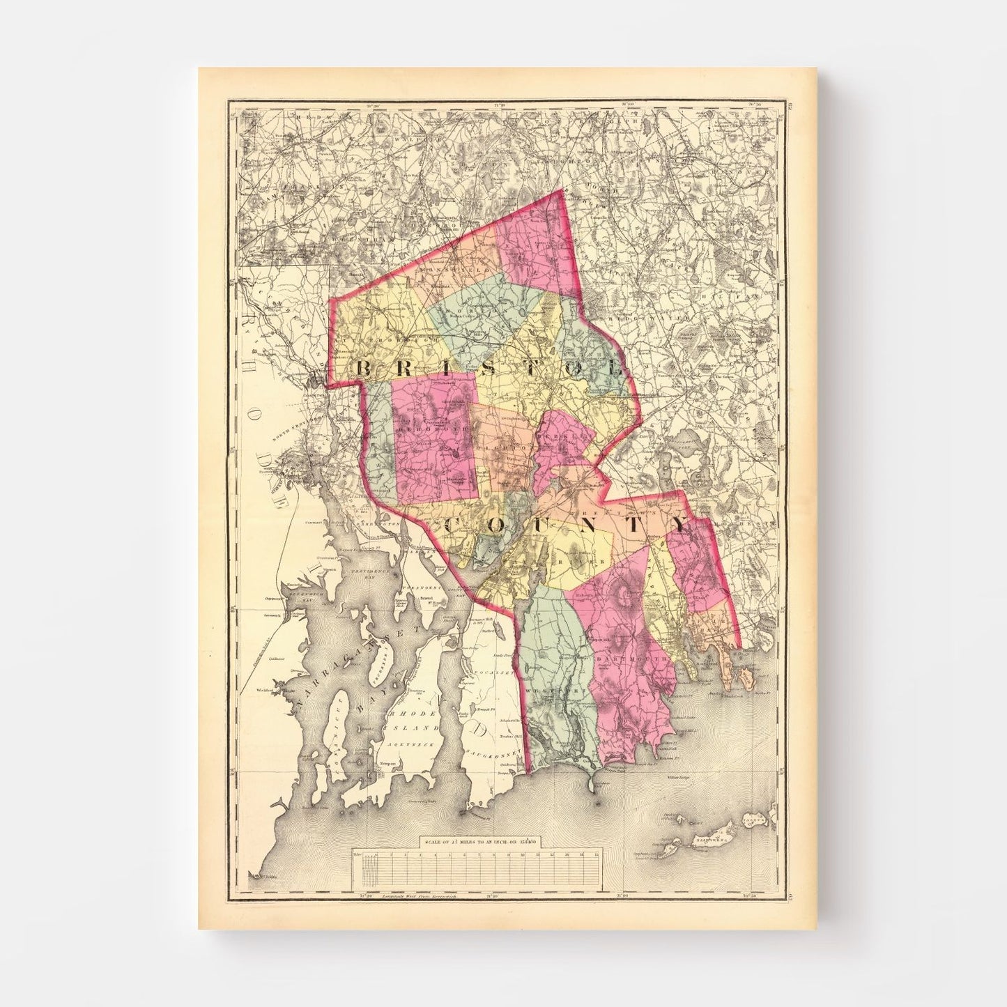Vintage Map of Bristol County, Massachusetts, 1871