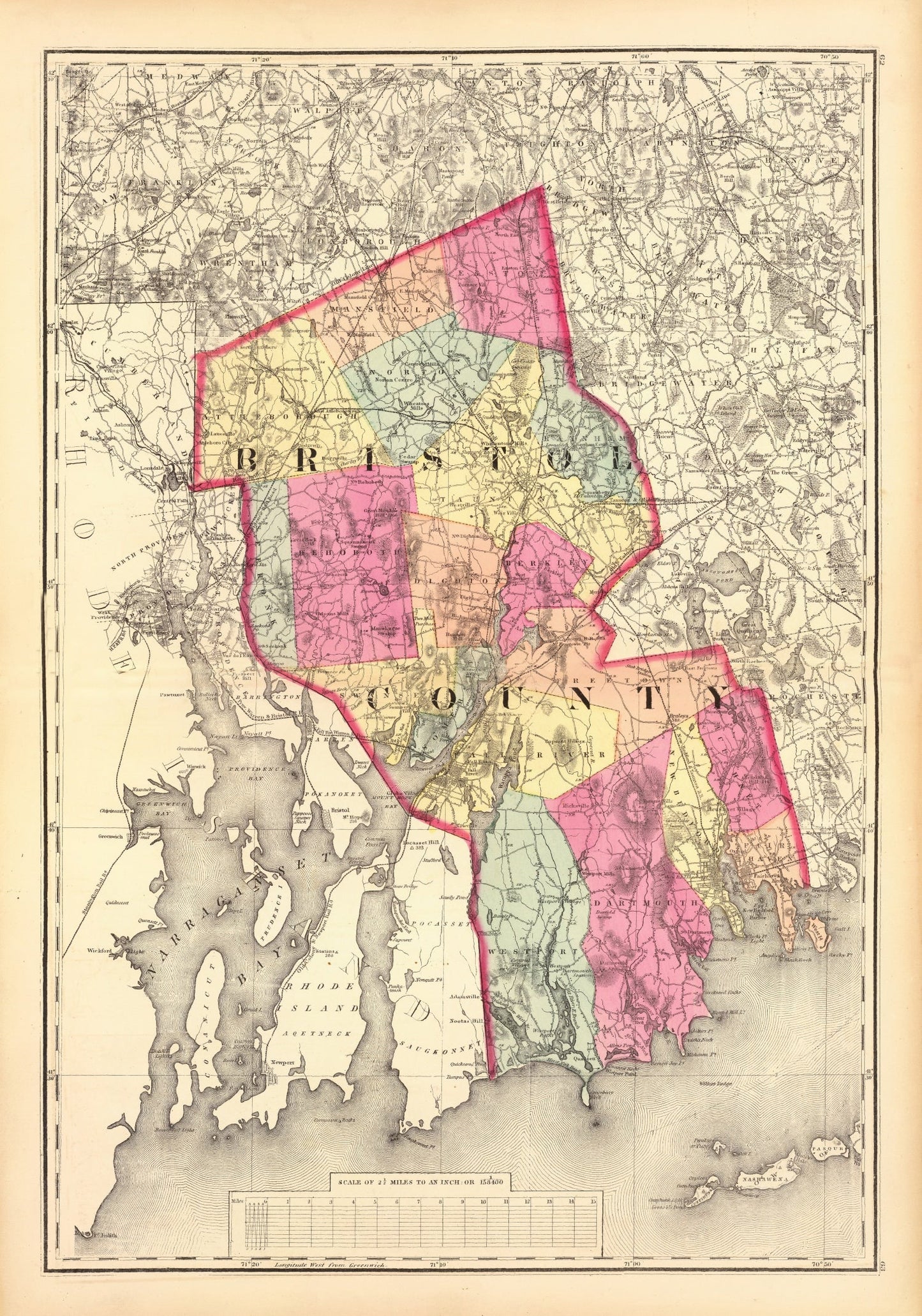 Vintage Map of Bristol County, Massachusetts, 1871