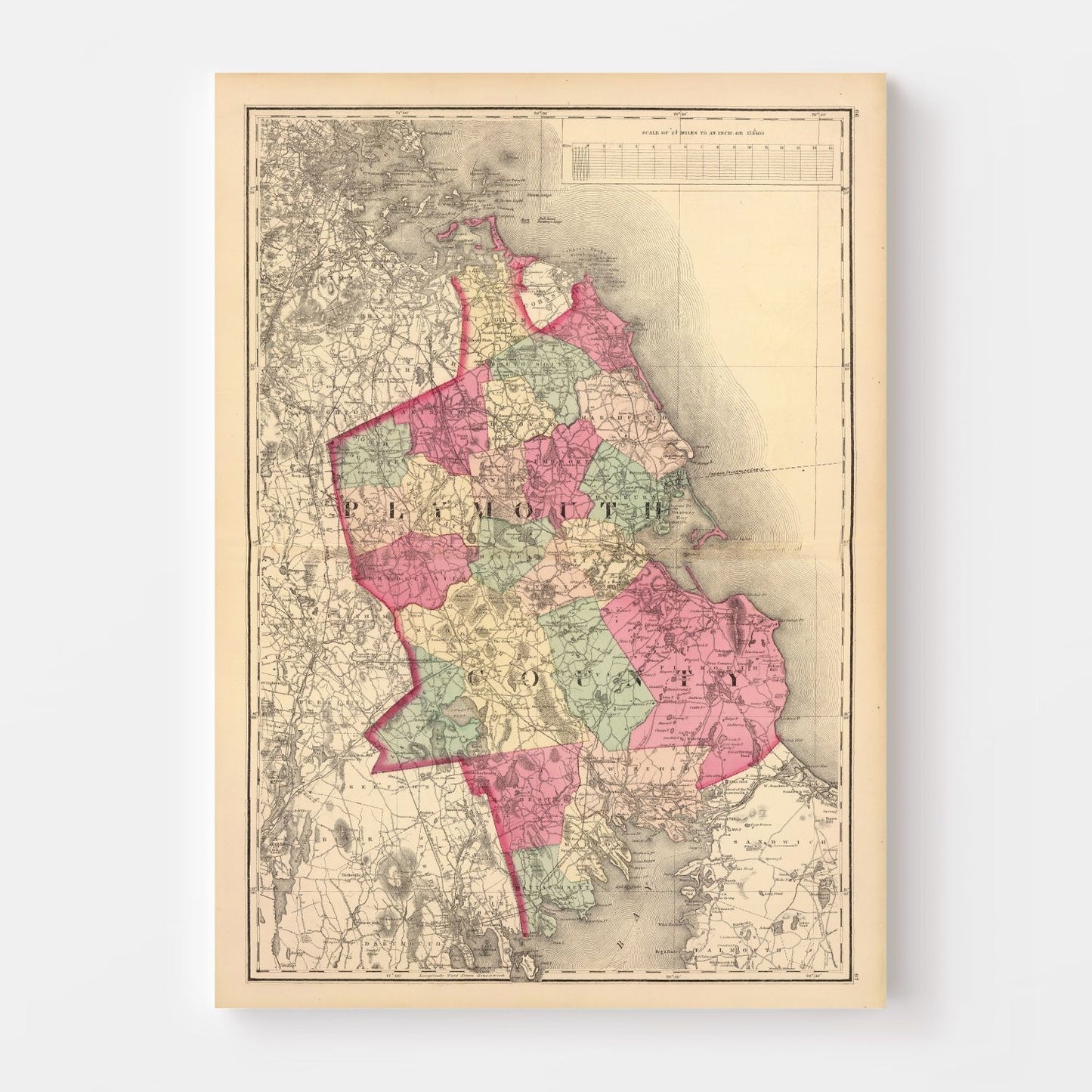 Vintage Map of Plymouth County, Massachusetts, 1871