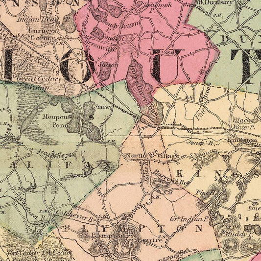 Vintage Map of Plymouth County, Massachusetts, 1871