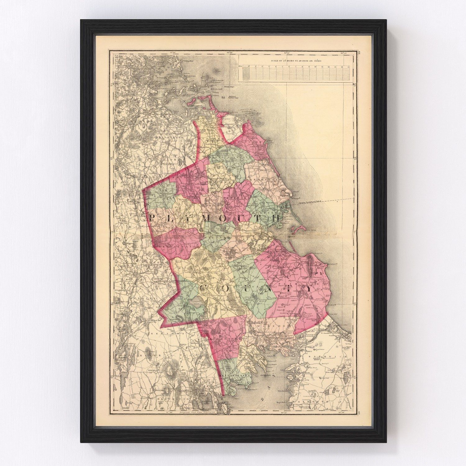 Vintage map of Plymouth County, Massachusetts, 1871