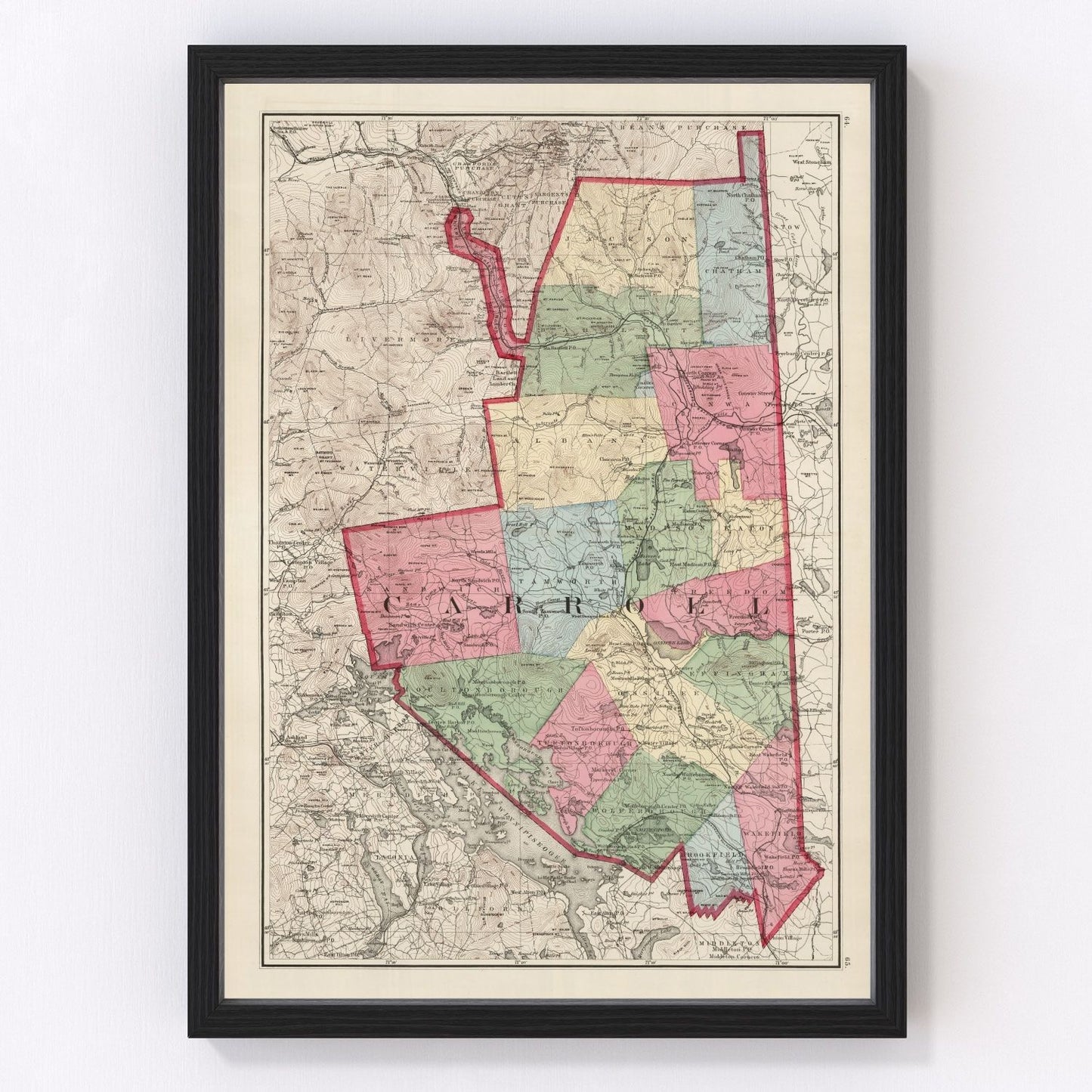 Vintage map of Carroll County, New Hampshire, 1877, restored vintage wall art print