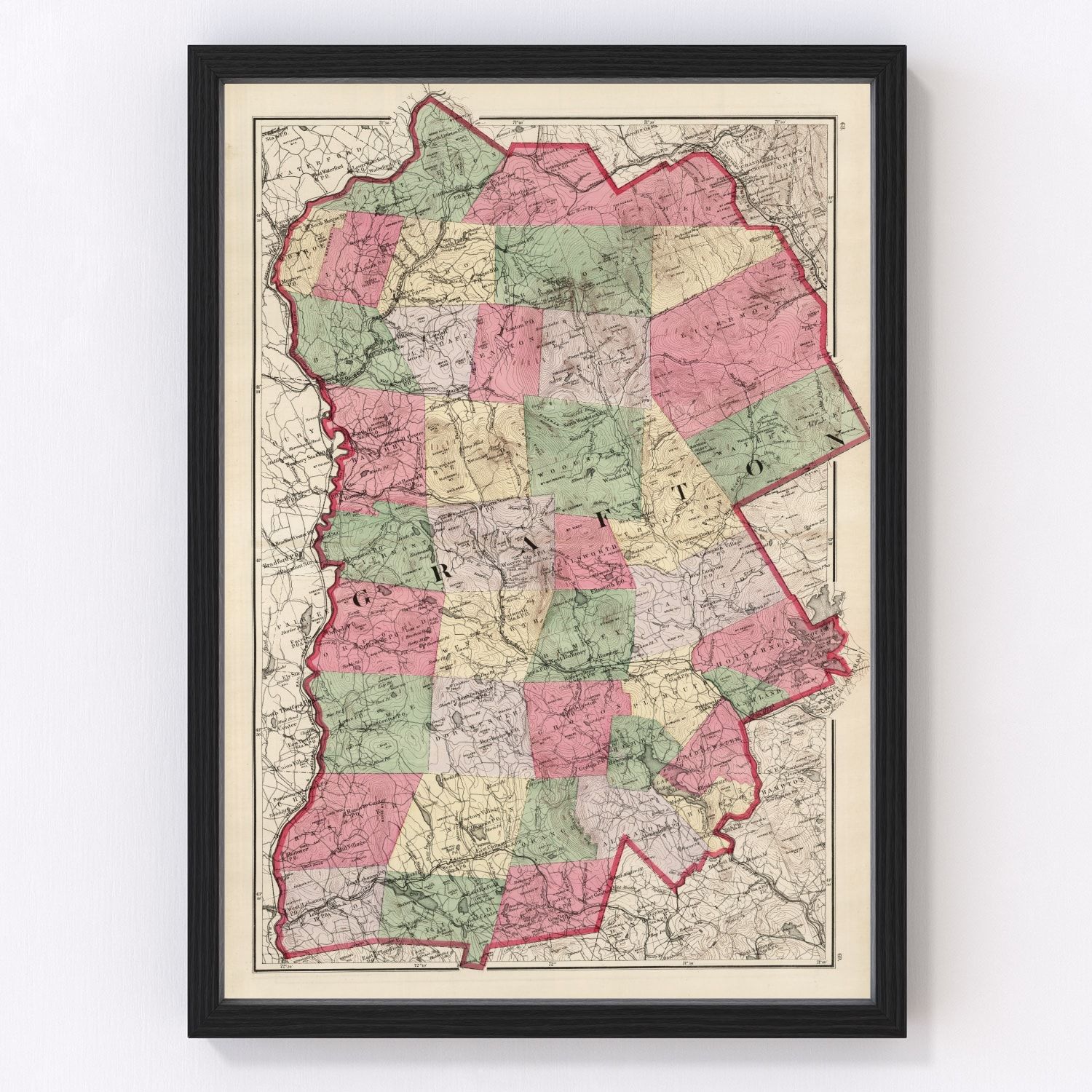 Vintage map of Grafton County, New Hampshire, 1877