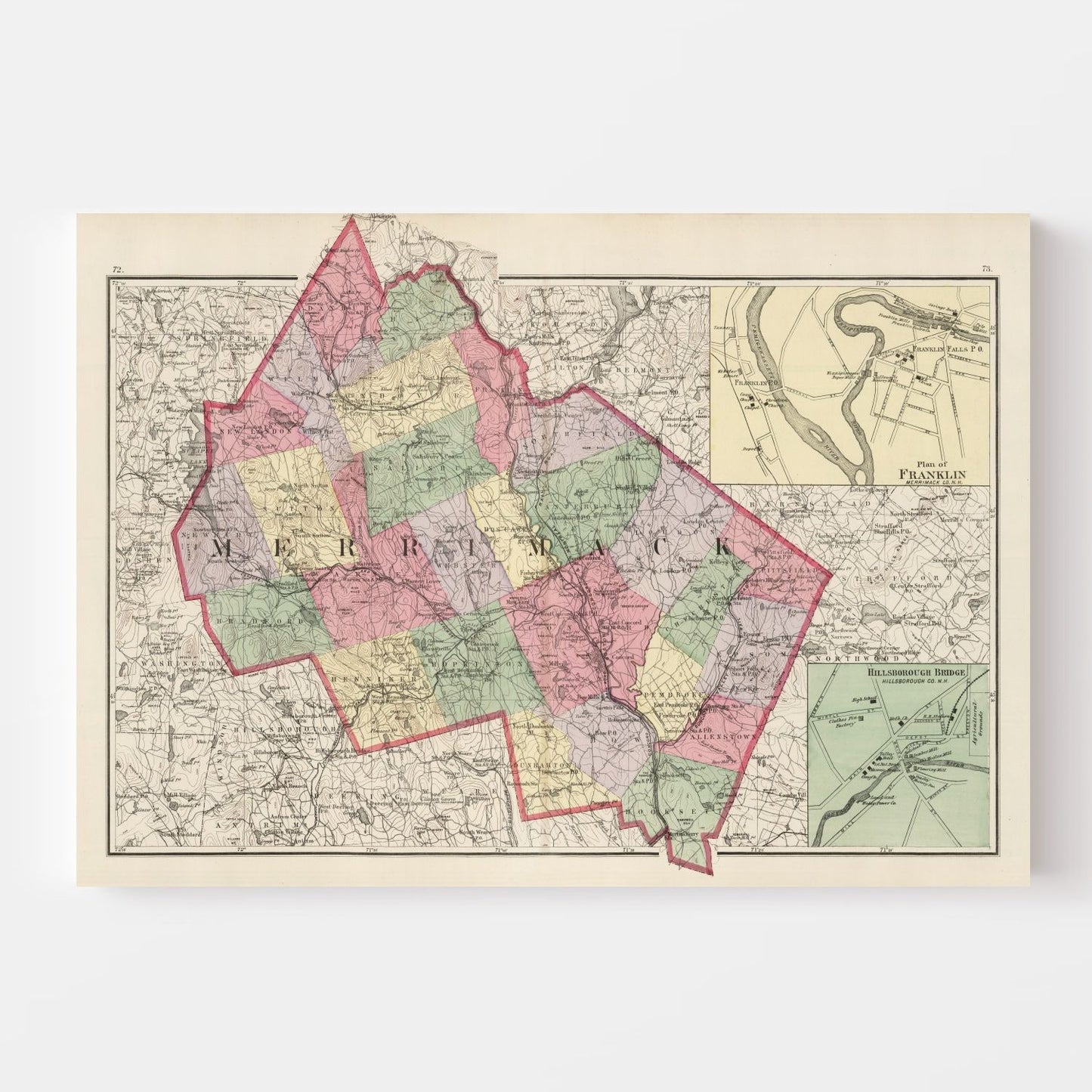 Vintage Map of Merrimack County, New Hampshire, 1877