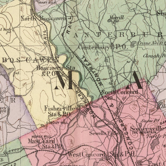 Vintage Map of Merrimack County, New Hampshire, 1877