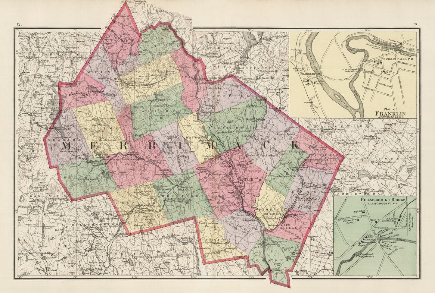 Vintage Map of Merrimack County, New Hampshire, 1877