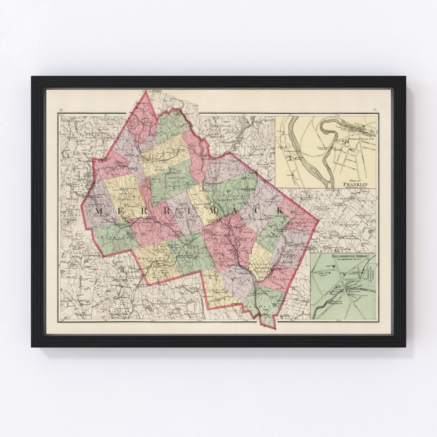 Vintage map of Merrimack County, New Hampshire, 1877