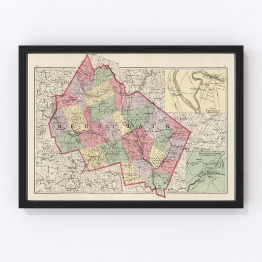 Vintage map of Merrimack County, New Hampshire, 1877