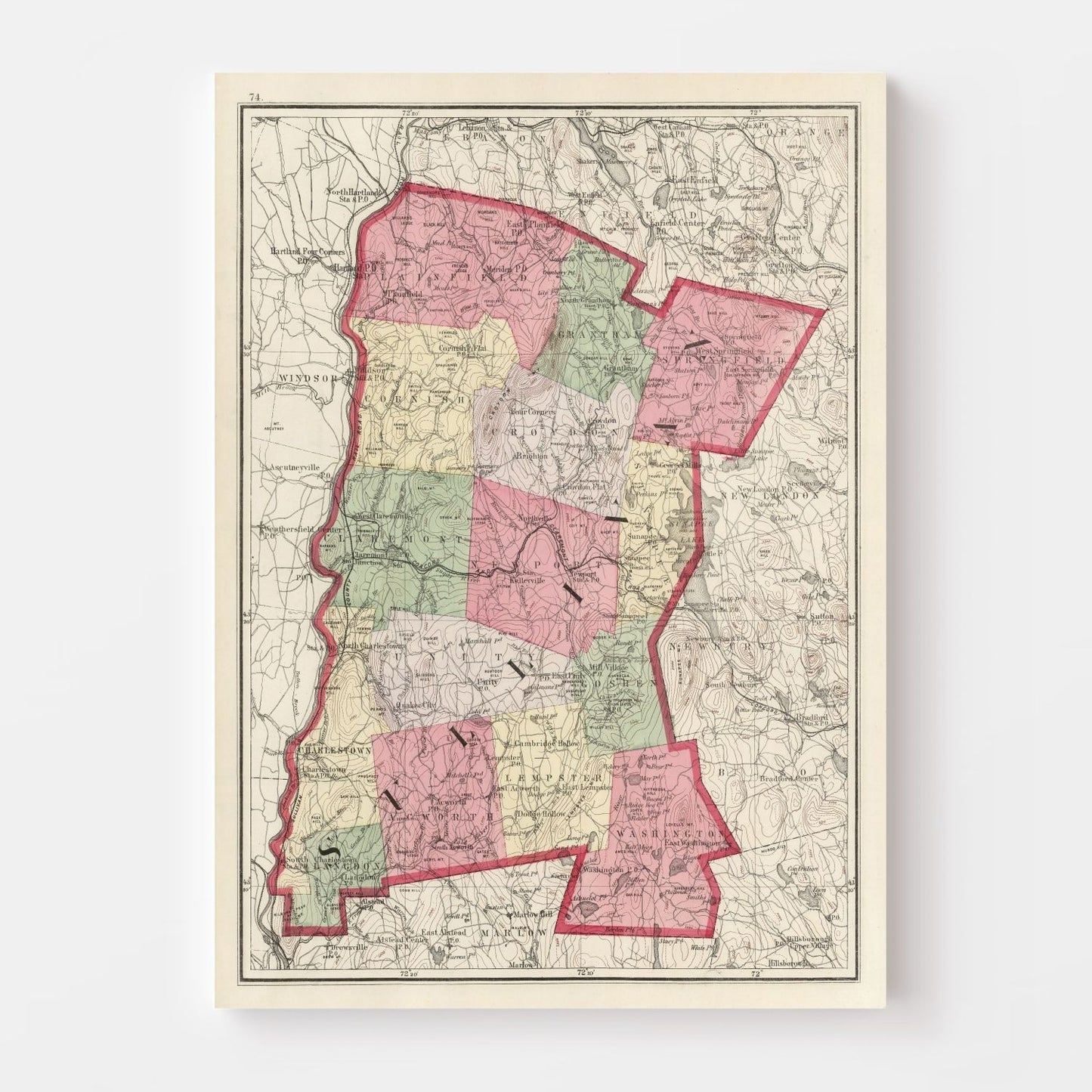 Vintage Map of Sullivan County, New Hampshire, 1877