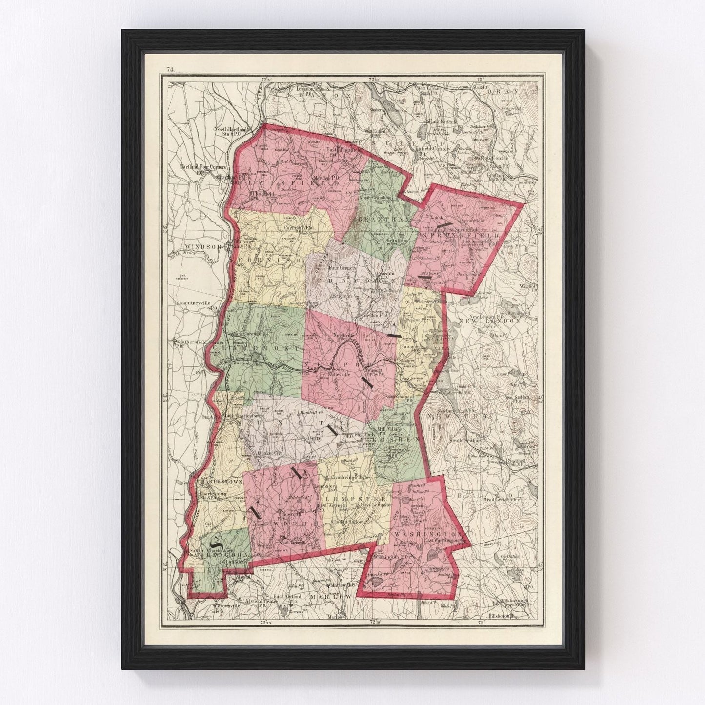 Vintage map of Sullivan County, New Hampshire, 1877