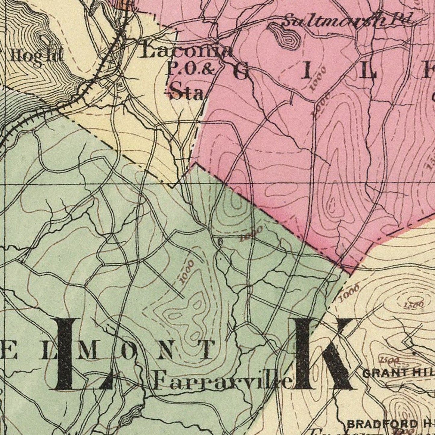 Vintage Map of Belknap County, New Hampshire, 1877 Wall Art