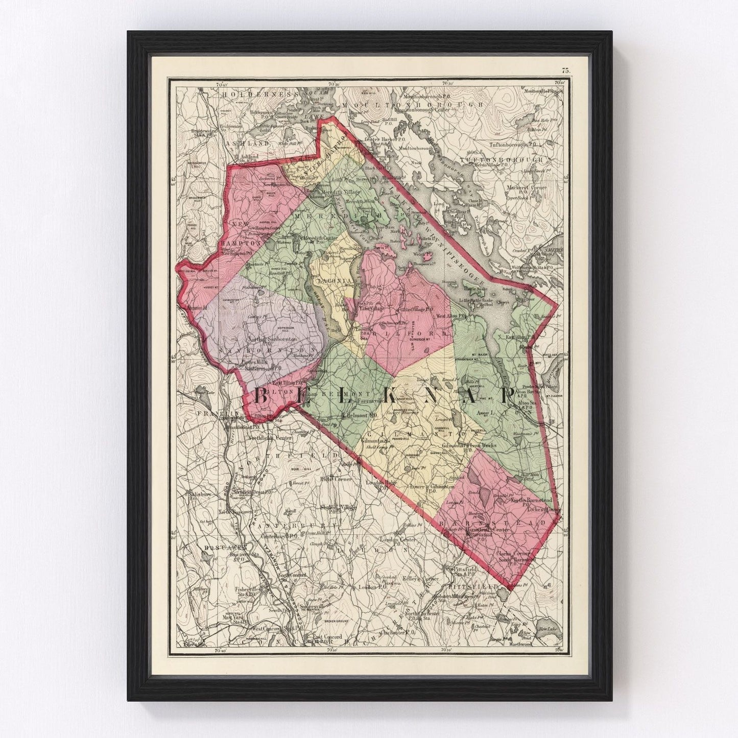 Vintage map of Belknap County, New Hampshire, 1877