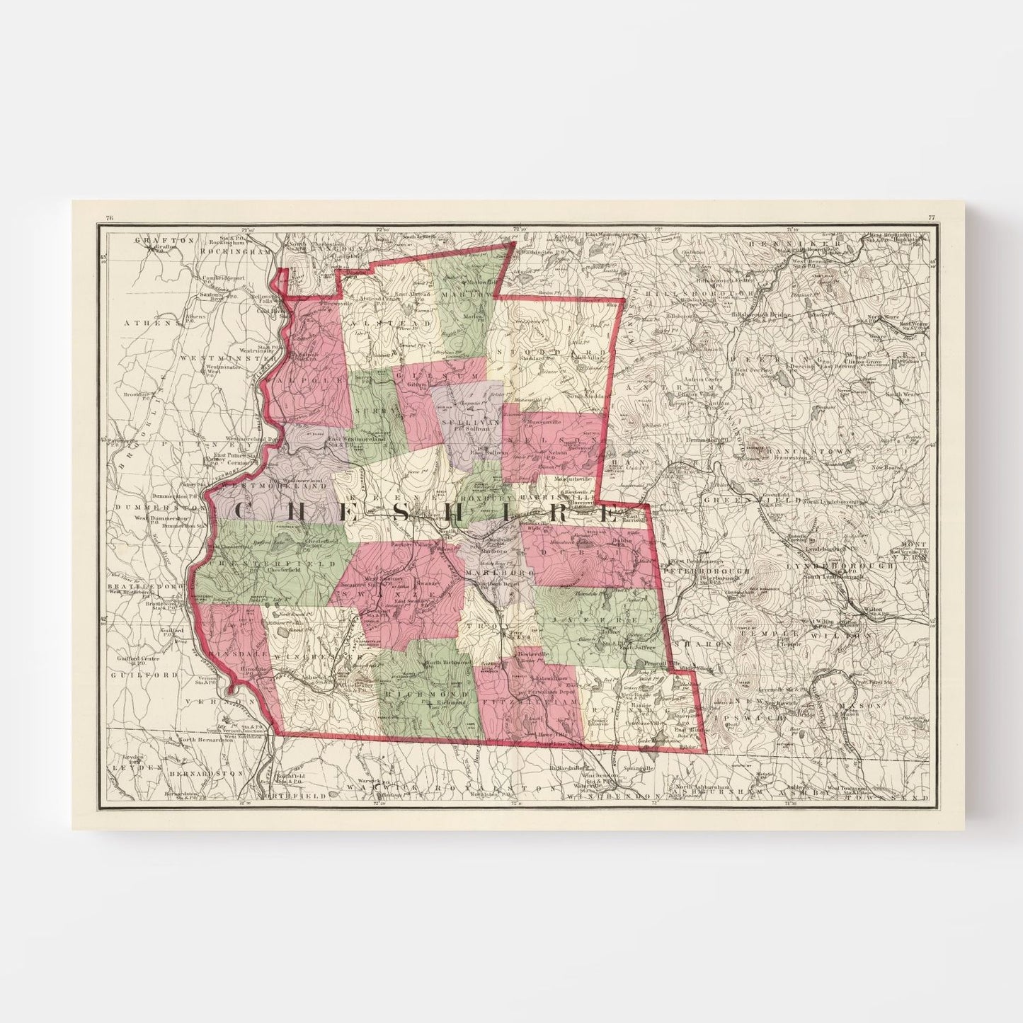 Vintage Map of Cheshire County, New Hampshire, 1877
