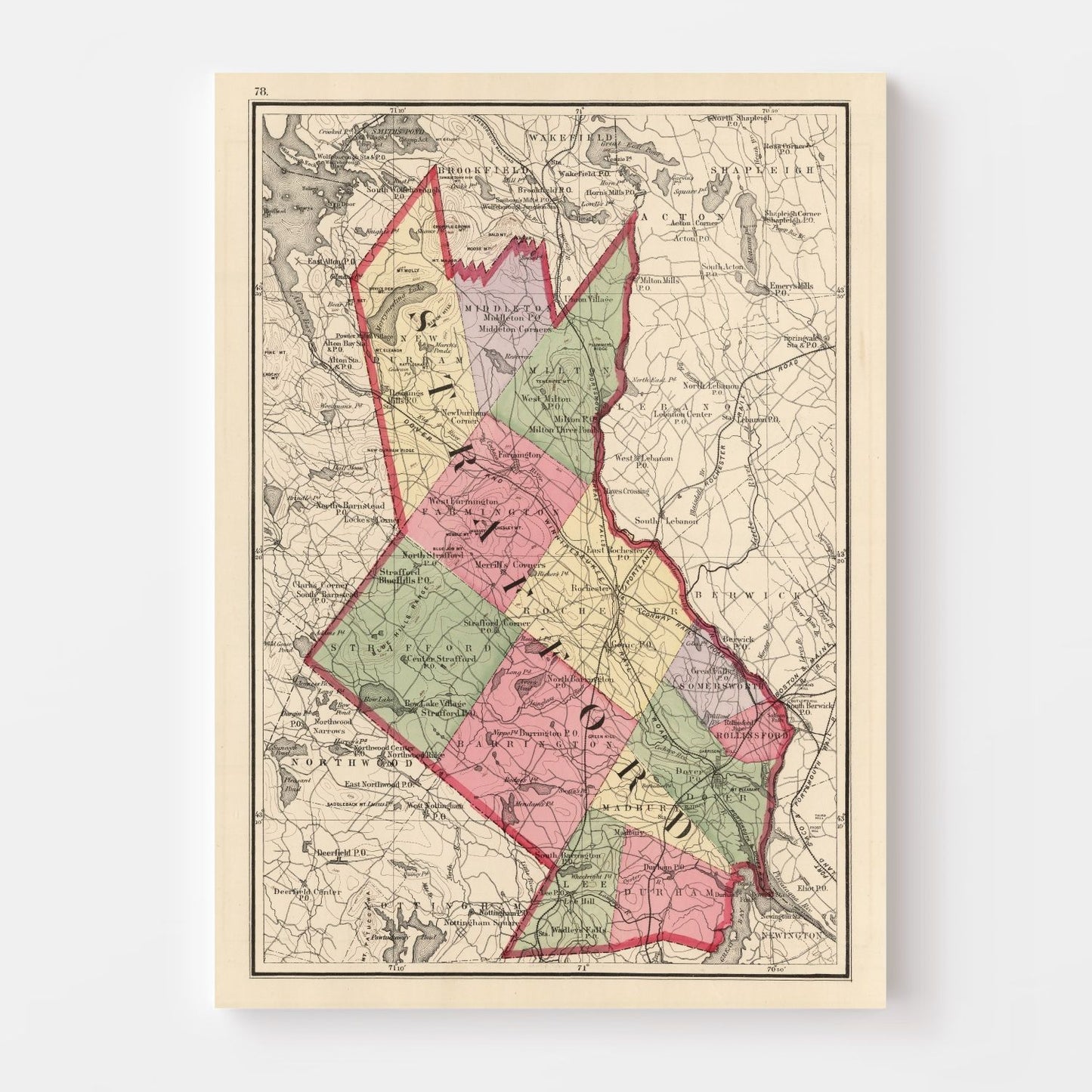 Vintage Map of Strafford County, New Hampshire, 1877