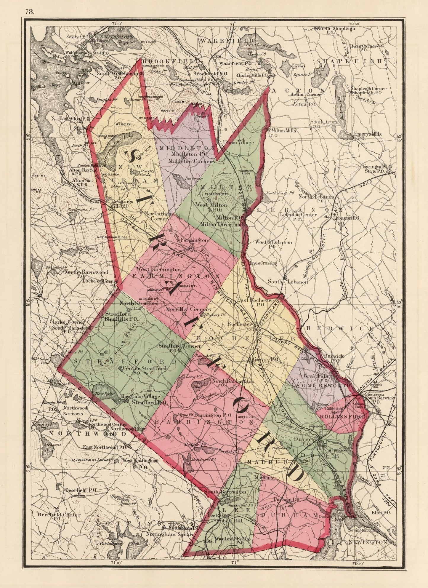 Vintage Map of Strafford County, New Hampshire, 1877