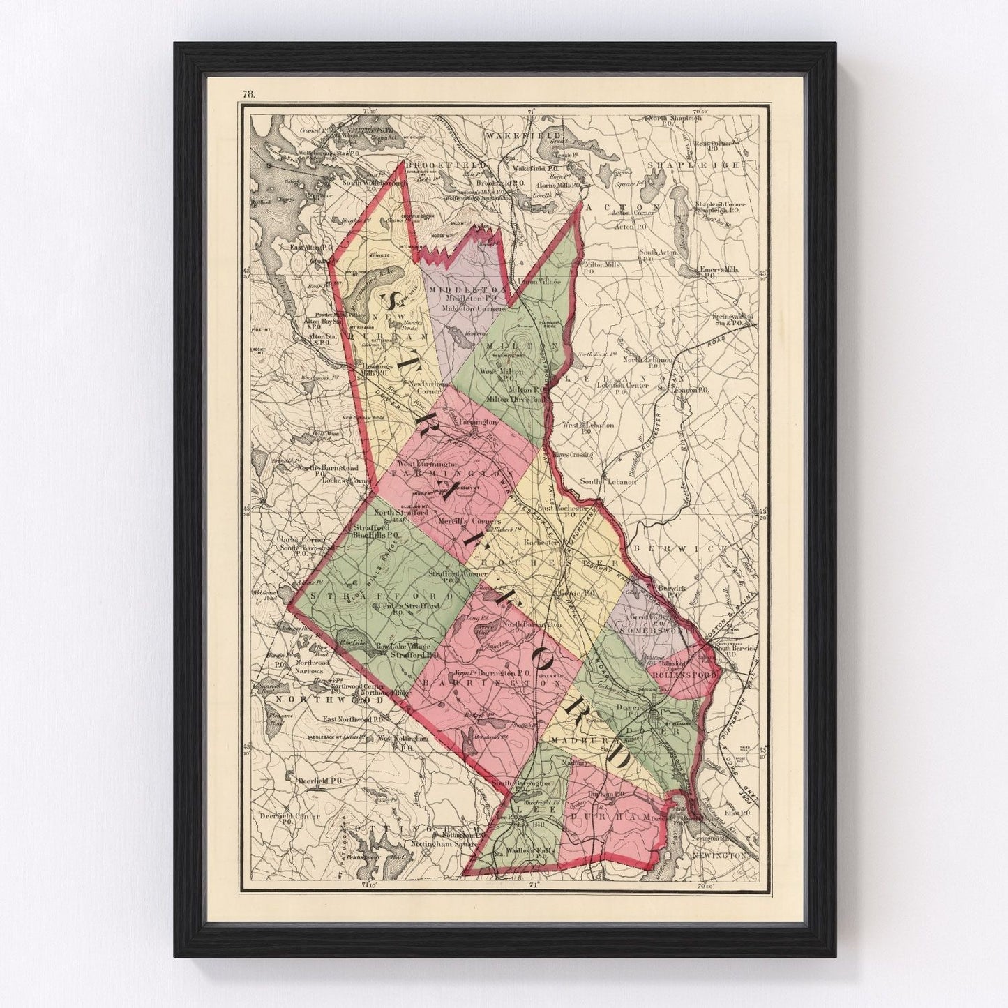 Vintage map of Strafford County, New Hampshire, 1877