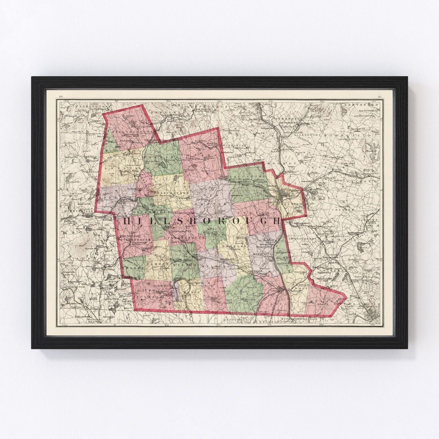 vintage map of Hillsborough County, New Hampshire, 1877