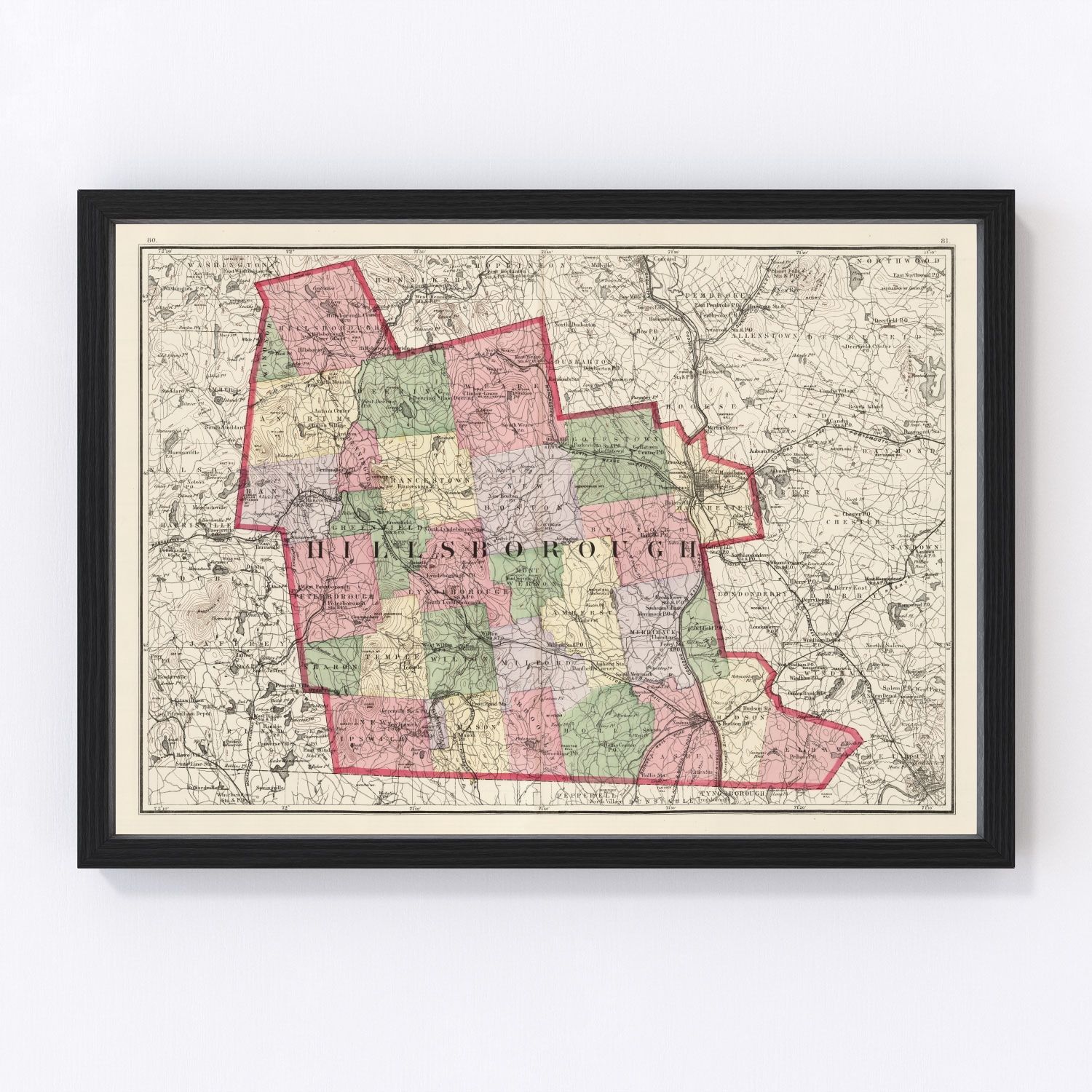 vintage map of Hillsborough County, New Hampshire, 1877