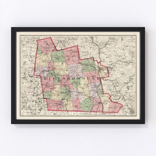 vintage map of Hillsborough County, New Hampshire, 1877