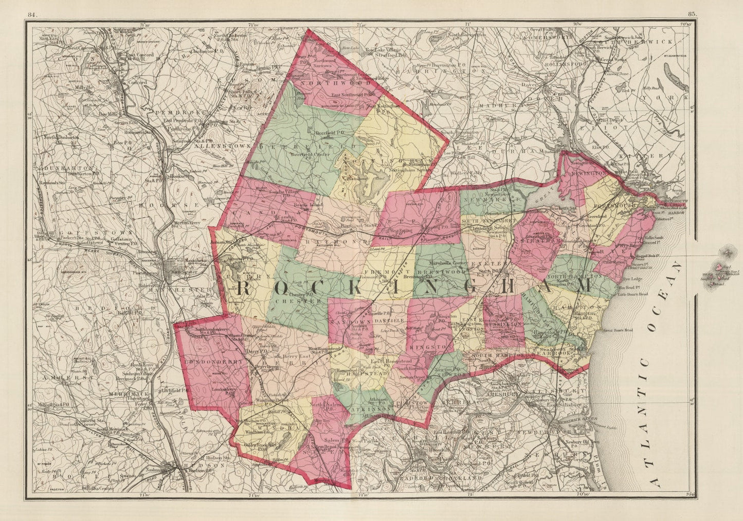 Vintage Map of Rockingham County, New Hampshire, 1877