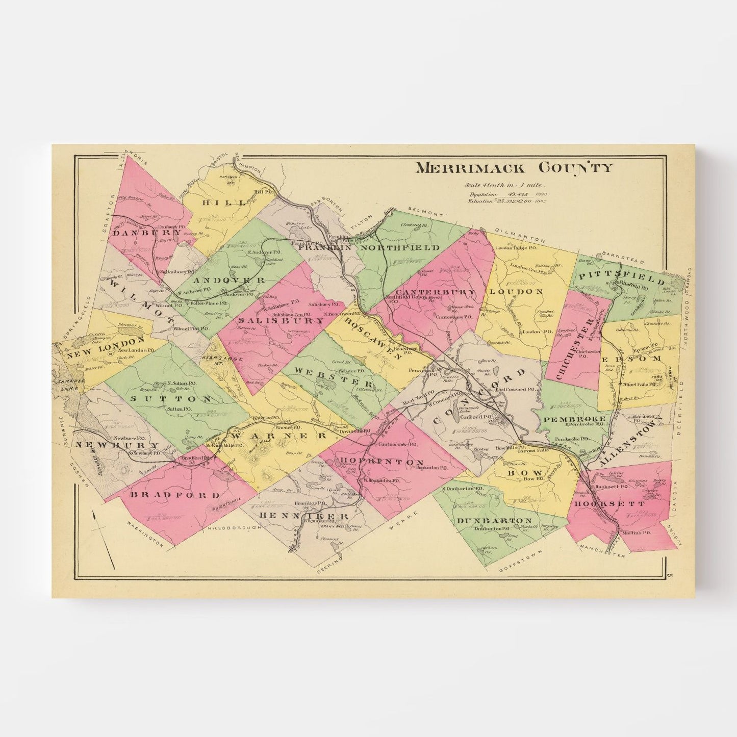 Vintage Map of Merrimack County, New Hampshire, 1892