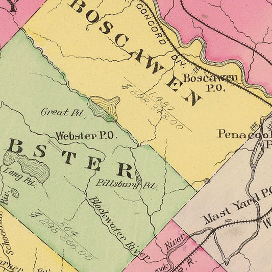Vintage Map of Merrimack County, New Hampshire, 1892
