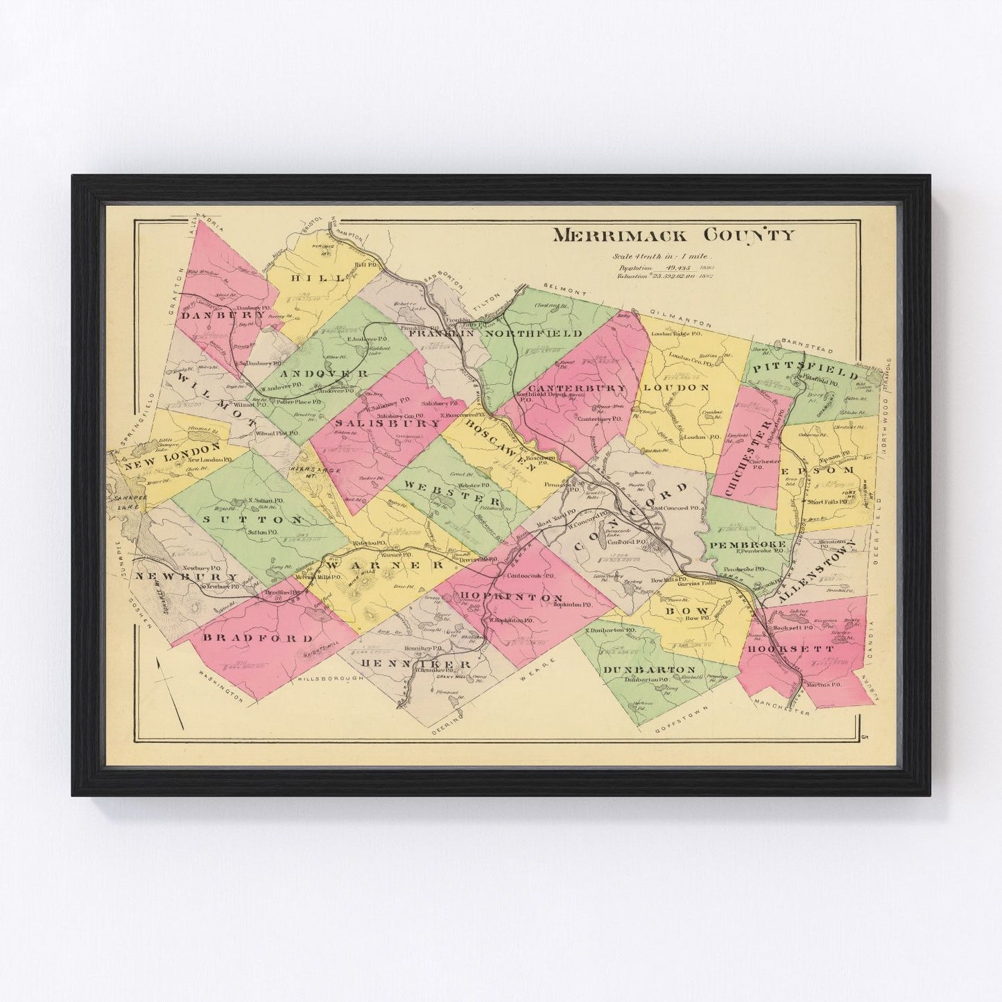 vintage map of Merrimack County, New Hampshire, 1892