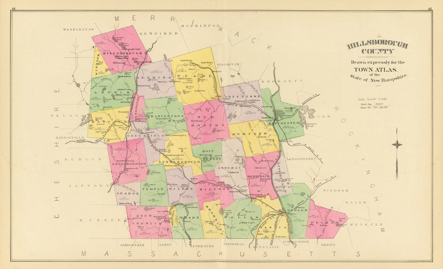 Vintage Map of Hillsborough County, New Hampshire, 1892