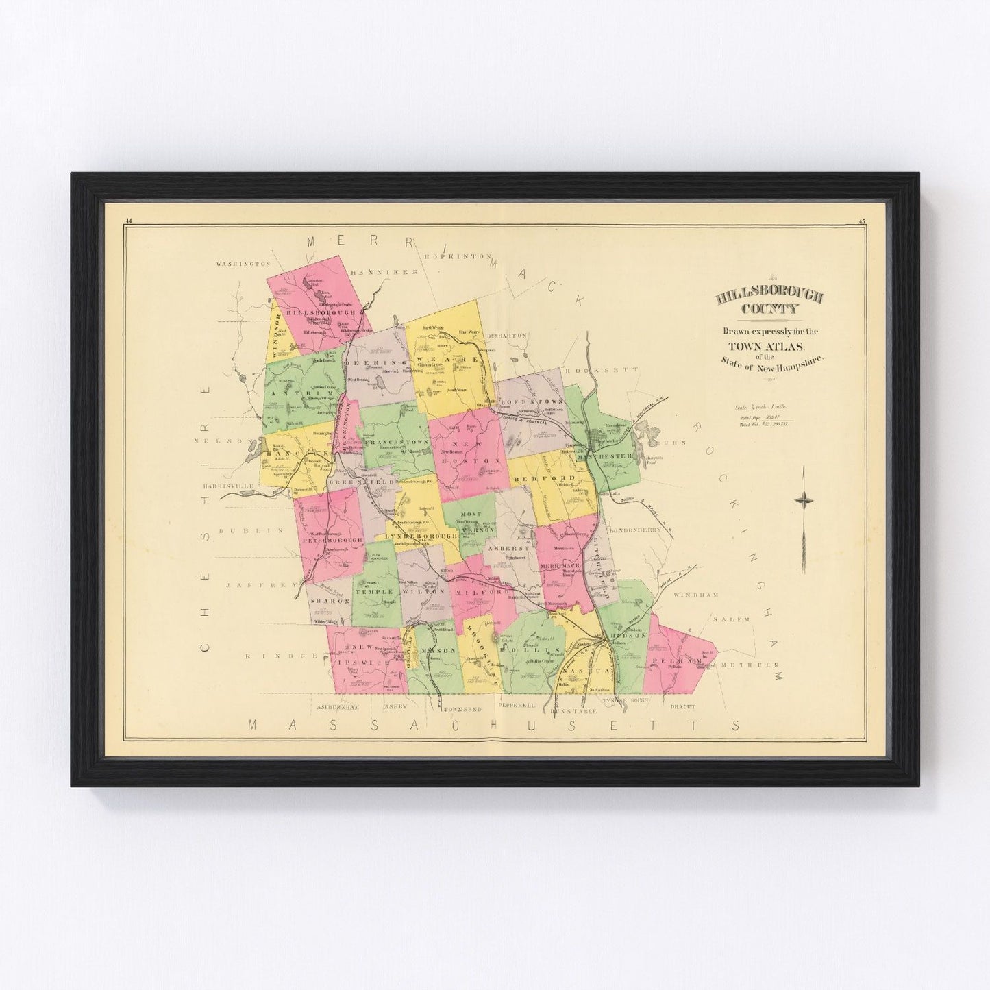 vintage map of Hillsborough County, New Hampshire, 1892