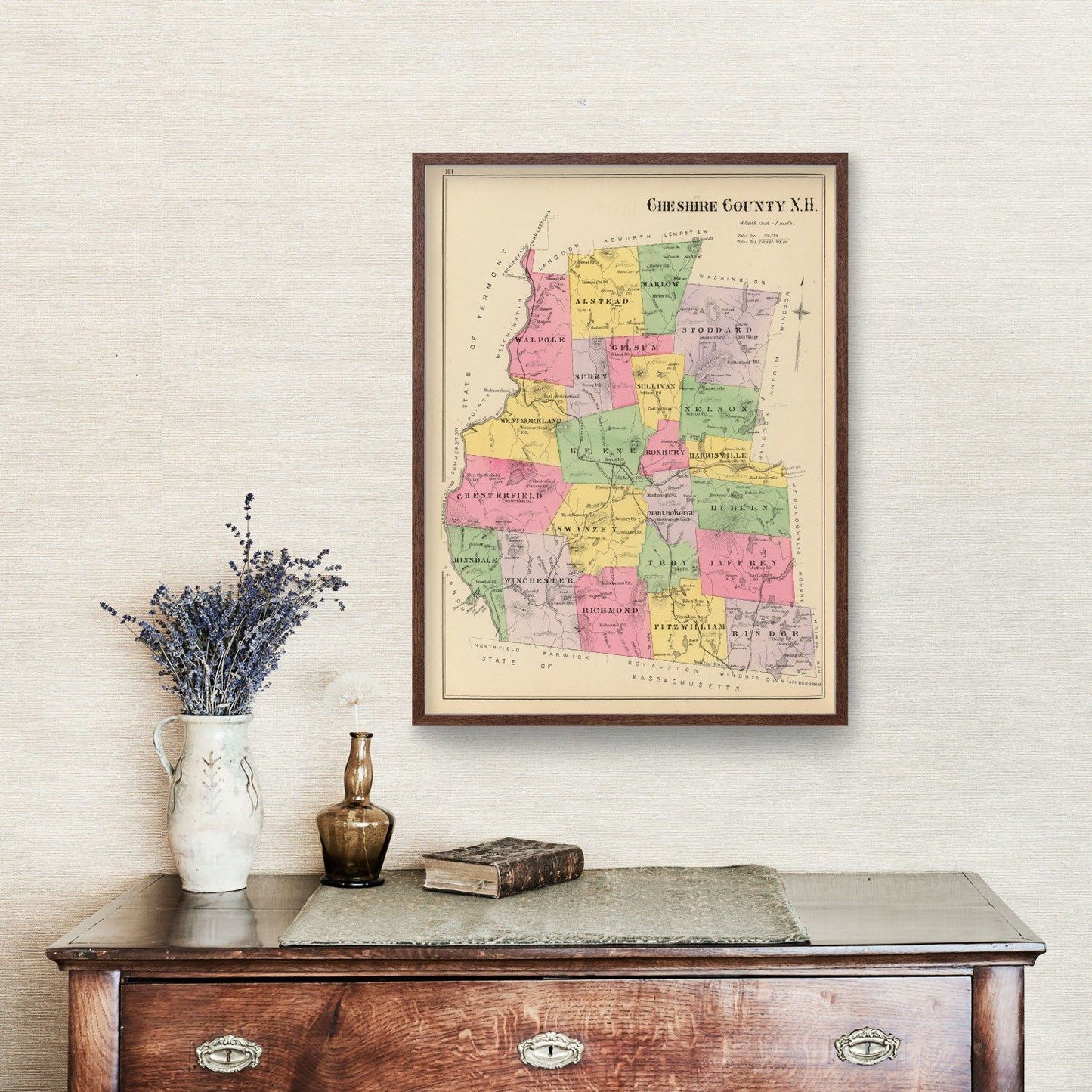 Vintage Map of Cheshire County, New Hampshire, 1892