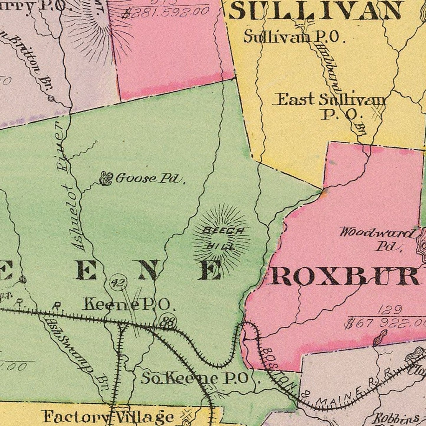 Vintage Map of Cheshire County, New Hampshire, 1892