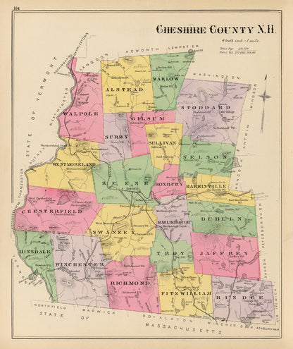 Vintage Map of Cheshire County, New Hampshire, 1892
