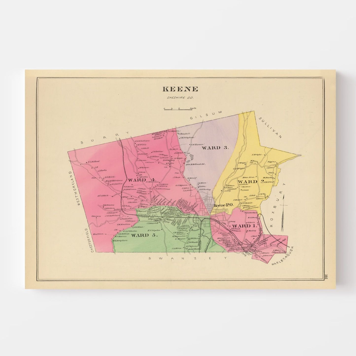 Vintage Map of Keene, New Hampshire, 1892