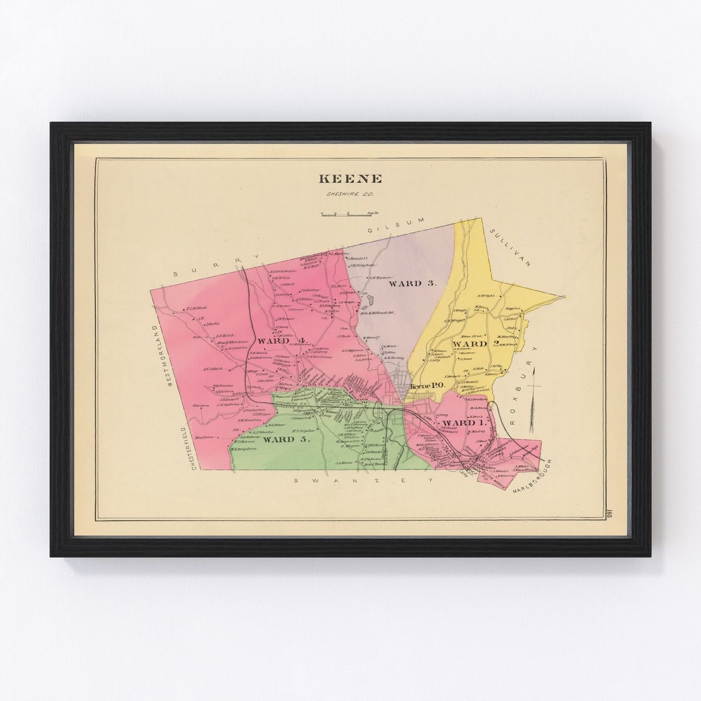 Vintage map of Keene, New Hampshire, 1892