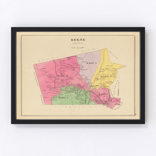 Vintage map of Keene, New Hampshire, 1892