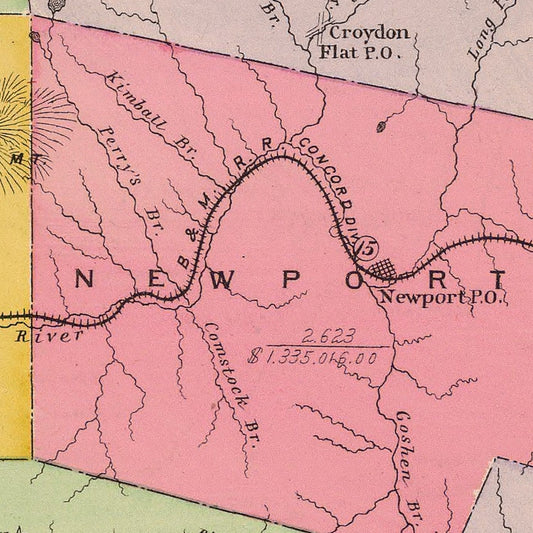 Vintage Map of Sullivan County, New Hampshire, 1892