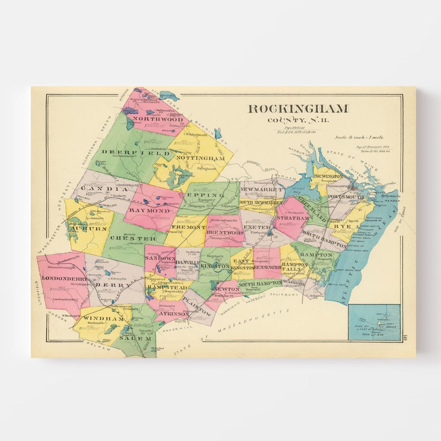 Vintage Map of Rockingham County, New Hampshire, 1892