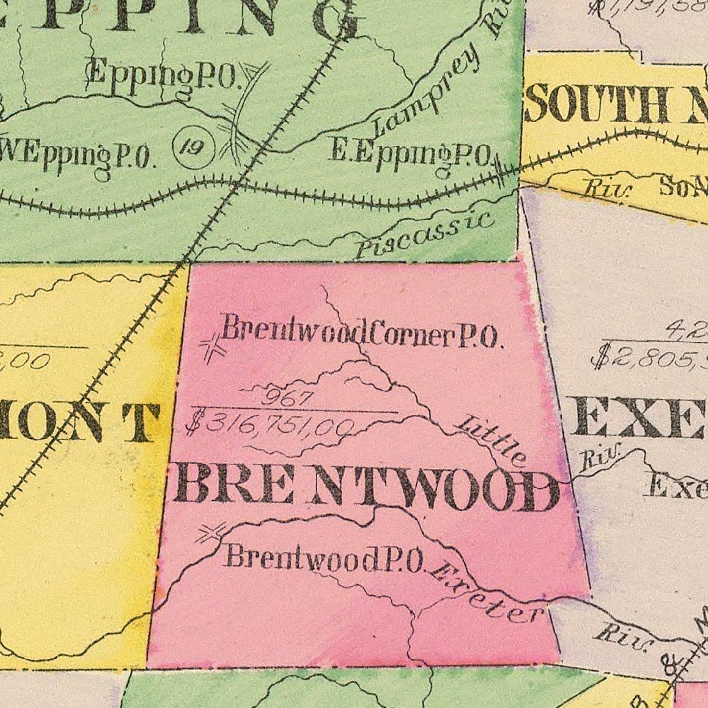 Vintage Map of Rockingham County, New Hampshire, 1892